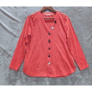 Soft Surroundings Womens Coral Delia Button Up Blouse Size Small Oversized Boho